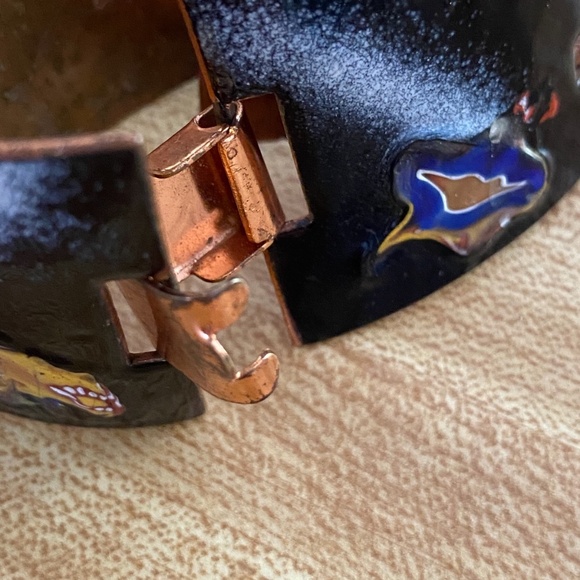 VTG 1950s Enameled Copper Wide Tile Bracelet 6.75 Inches - Picture 8 of 9